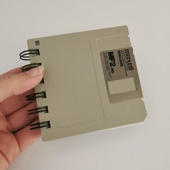 Upcycled Floppy Disk Notebook, Guy Gift for Dad Graph Paper Vintage 90s Computer - Picture 4 of 6